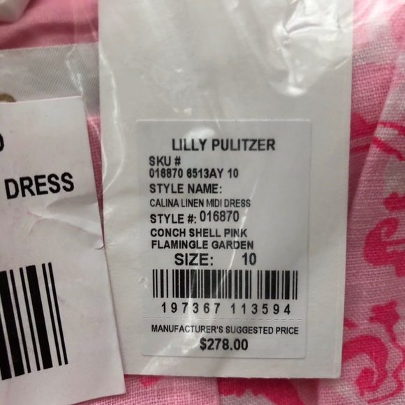 NWT Lilly Pulitzer Calina Linen Flamingle Garden Print Midi Dress Size 10 - Picture 8 of 9